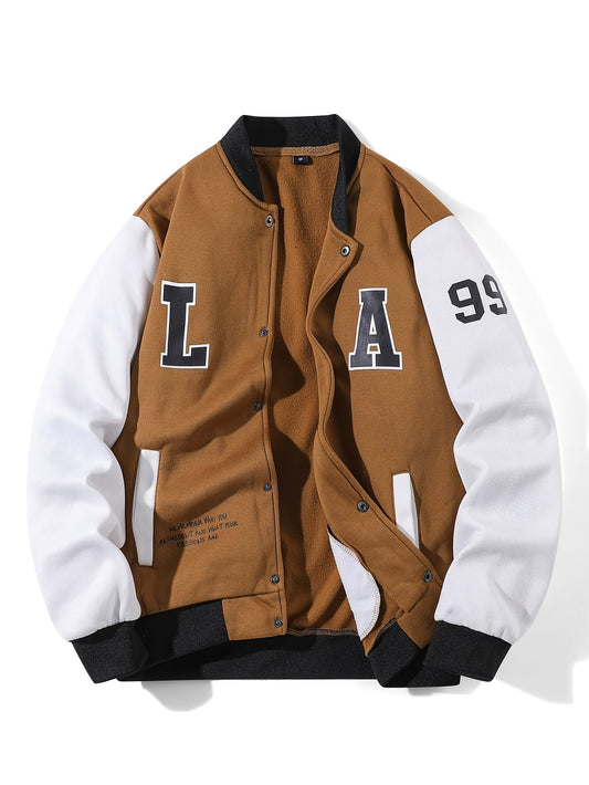 Baseballjacke Unisex Mehrfarbig mit "LA" Aufnähern College Jacke Freizeitjacke Knopfverschluss