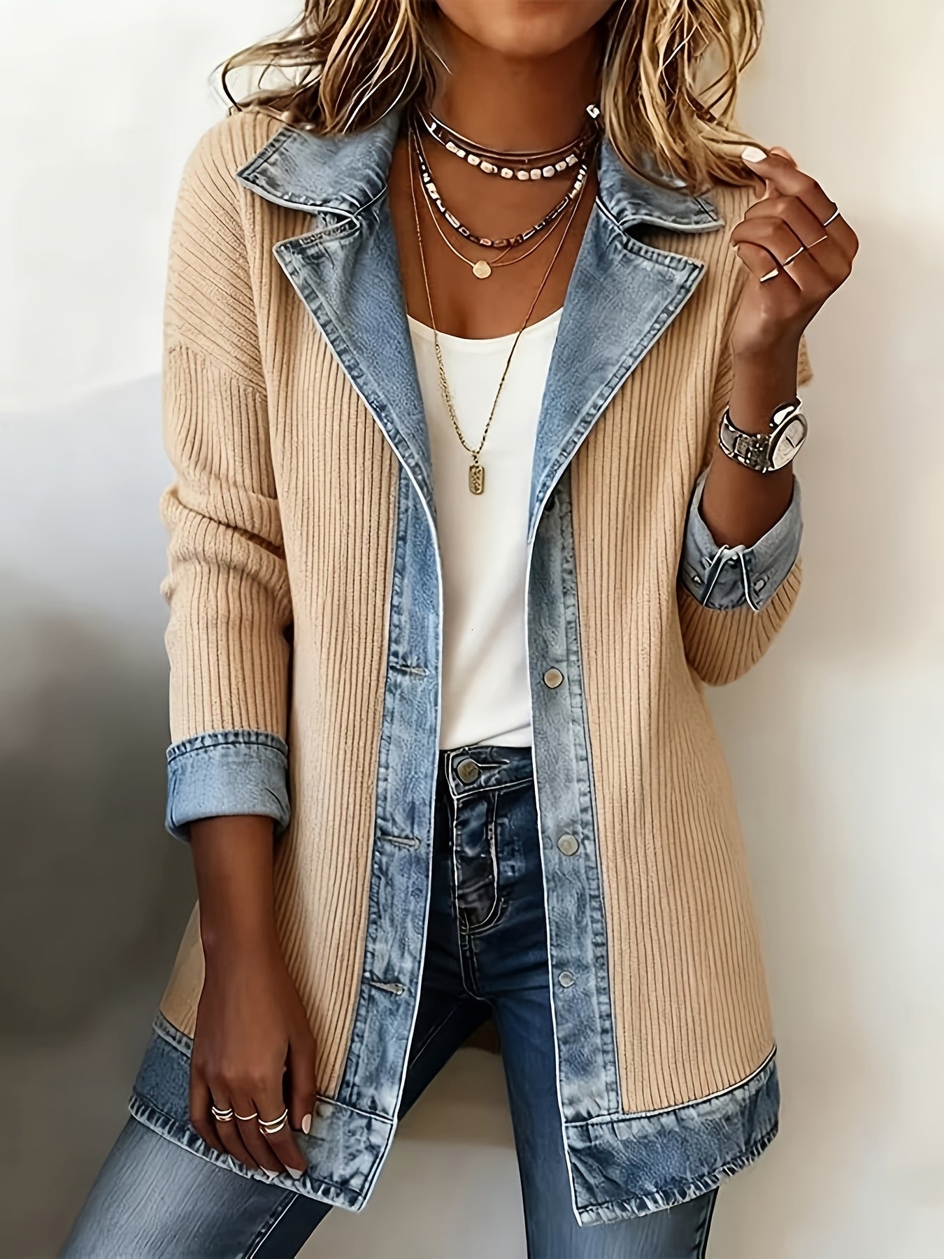 Damen Blazer im Denim-Look, Eleganter Freizeit-Jacke für Büro und Alltag