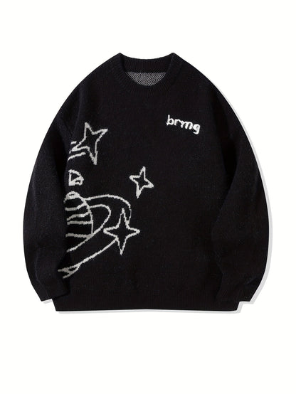 Unisex-striktrøje med stjerner og planetmotiv, rund hals