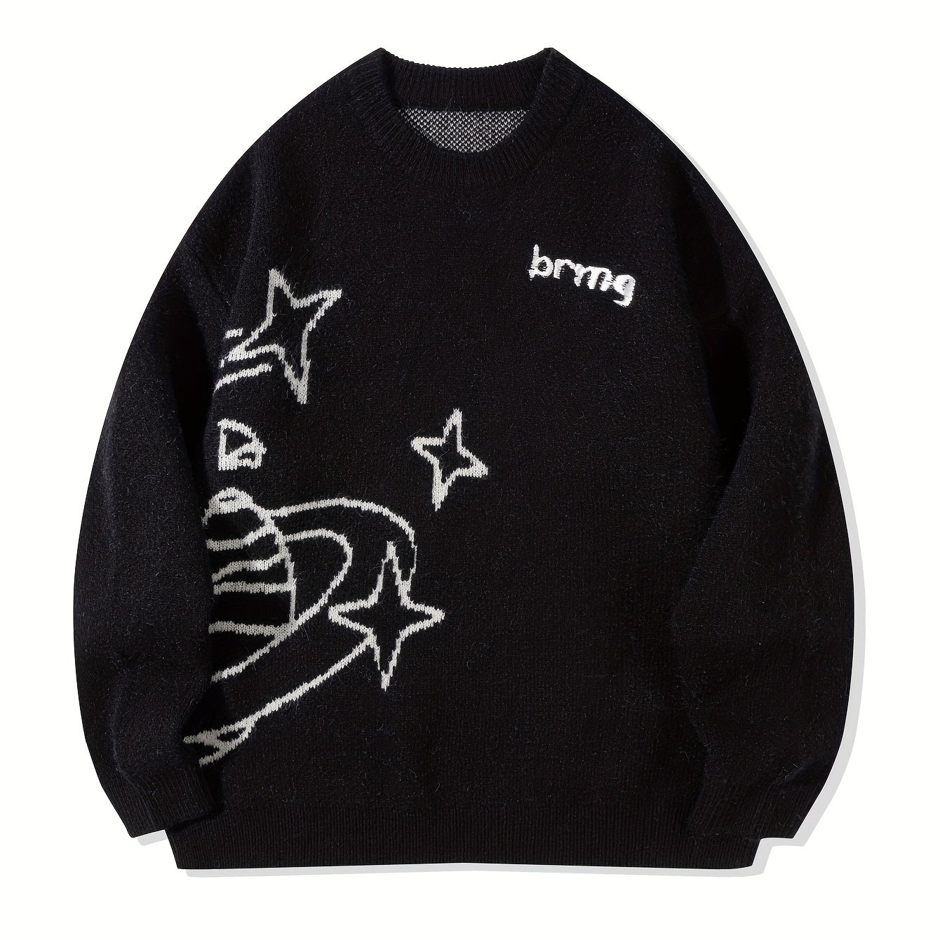 Unisex-striktrøje med stjerner og planetmotiv, rund hals