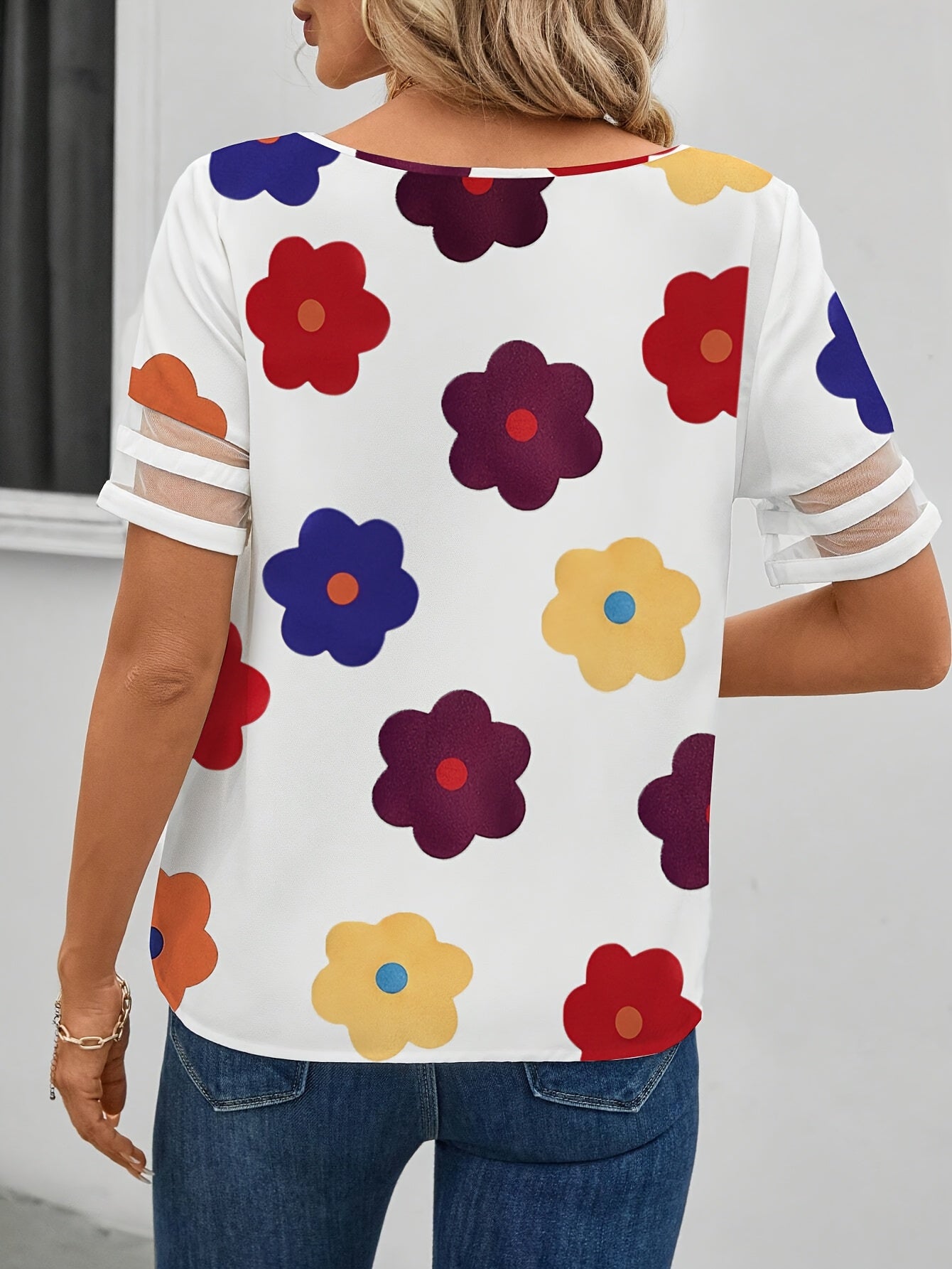 Damesblouse met bloemenpatroon en asymmetrische halslijn – Elegante vrijetijdslook voor de zomer