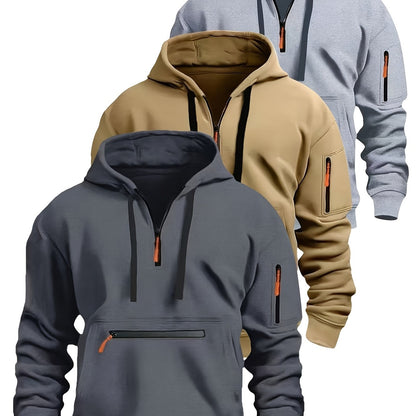 Felpa unisex con cappuccio, mezza zip e tasche con cerniera