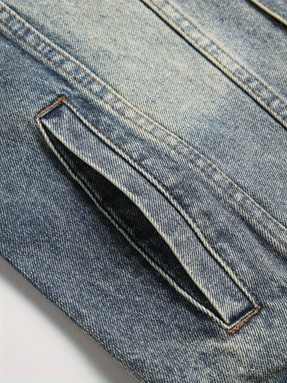 Gilet di jeans da uomo blu senza maniche effetto distressed