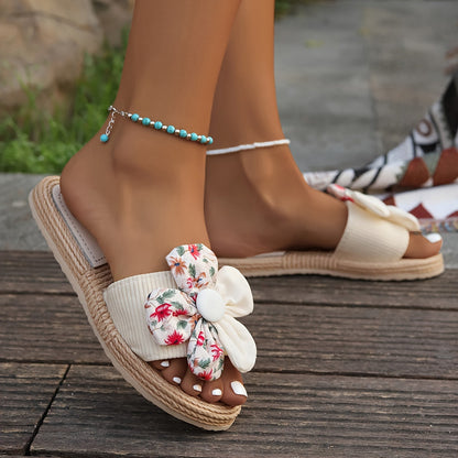 Damskie letnie klapki z aplikacją kwiatową – modne espadryle na co dzień i na wakacje