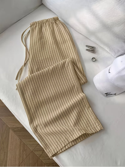 Damskie spodnie o luźnym kroju z prążkowanym wzorem do noszenia na co dzień i do relaksu