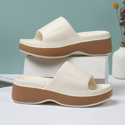 Damen Plateau-Slipper für den Sommer – Bequeme Freizeit Hausschuhe mit offenem Zehenbereich