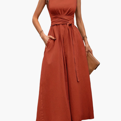 Combinaison sans manches pour femme avec ceinture à nouer et jambes larges – Style décontracté élégant pour le printemps et l'été