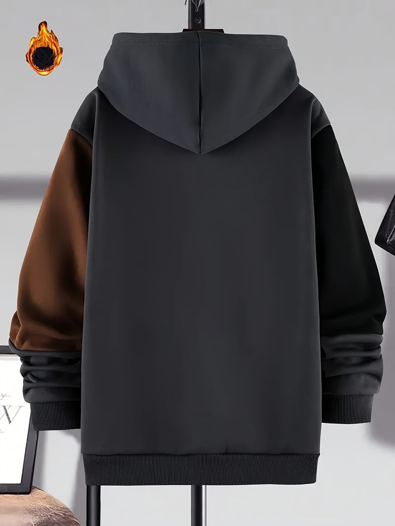 Herren Hoodie Color-Block Schwarz Weiß Braun mit Kapuze