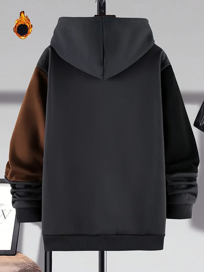 Herren Hoodie Color-Block Schwarz Weiß Braun mit Kapuze