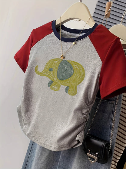 Damen Y2K T-Shirt mit Elefanten-Print – Lässiges Sommer-Shirt im Retro-Stil