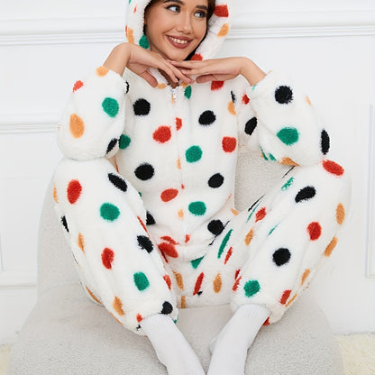 Damen Flauschiger Onesie mit Kapuze & Teddybär-Muster Rosa