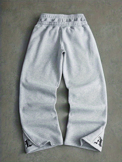 Pantalón de chándal ancho para hombre: pantalón bordado con cremalleras