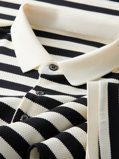 Męska koszulka polo z klasycznym wzorem w paski – krótki rękaw, elegancki styl casualowy