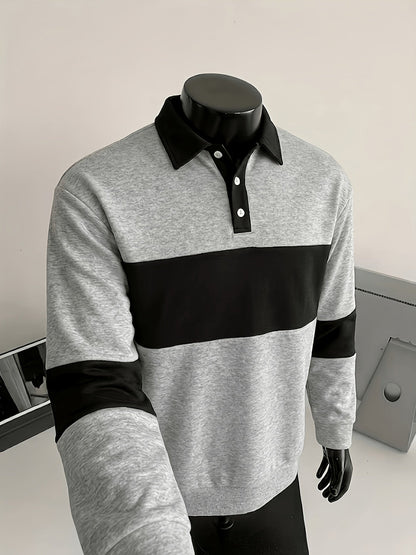 Polo da uomo a maniche lunghe, a righe, con colletto