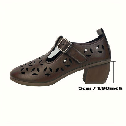 Damen Mary-Jane Blockabsatz Schuhe – Modische Alltags- und Freizeitschuhe mit Cut-Out Design