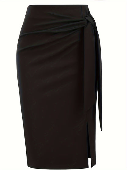 Gonna midi elegante da donna con dettaglio nodo e spacco – Perfetta per ufficio ed eventi