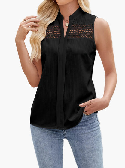 Damski elegancki top z koronką i stójką – lato, czas wolny, biuro