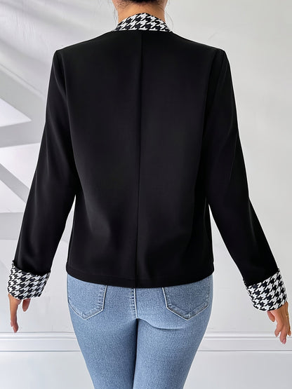 Dame Elegant blazer med hønsetrinsmønster til arbejde og hverdag