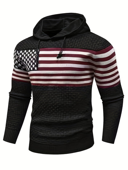 Hoodie til mænd i striklook med hætte og kængurulomme, meleret