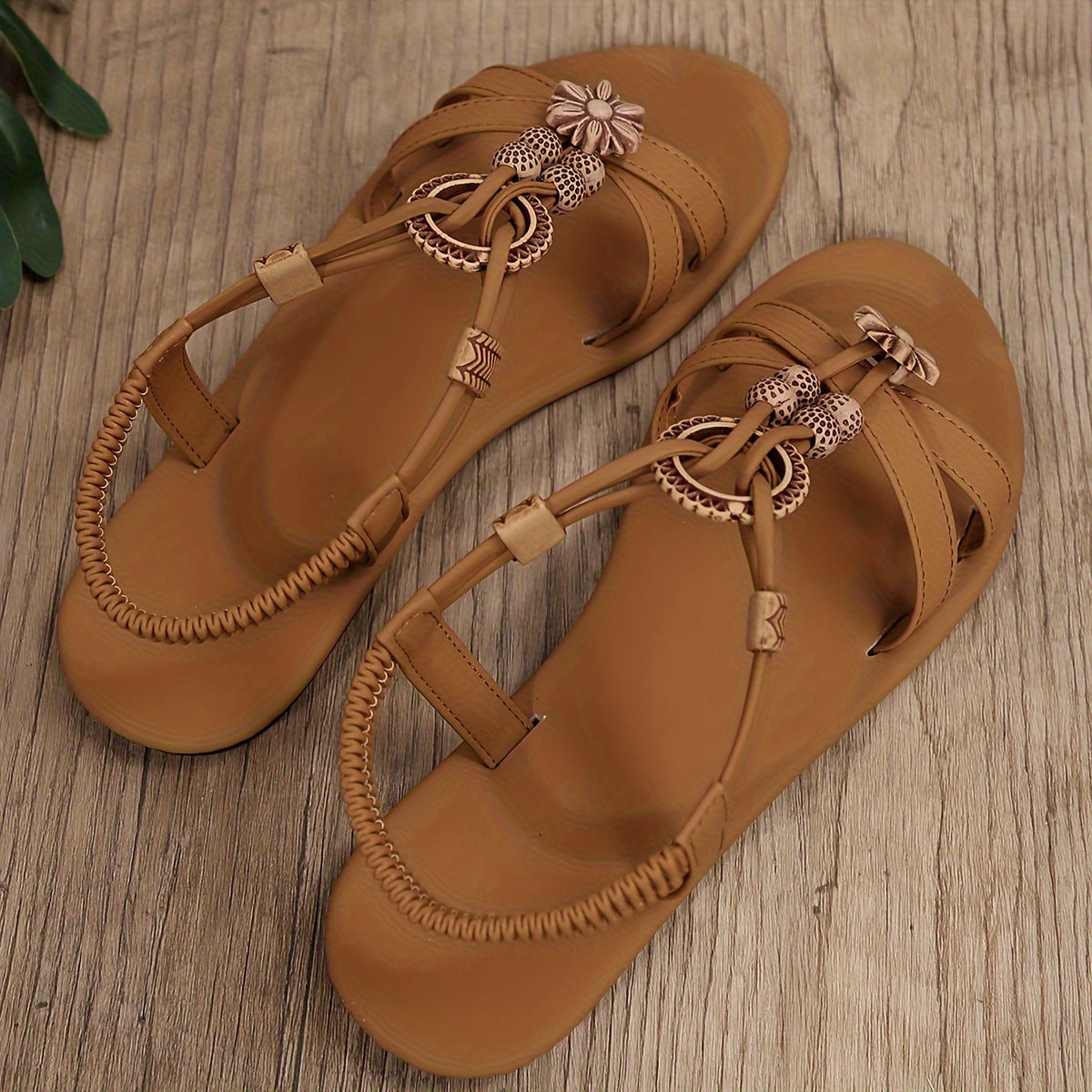 Damen Sandalen mit Blumenverzierung – Bequeme Sommer-Strandschuhe, Casual Stil