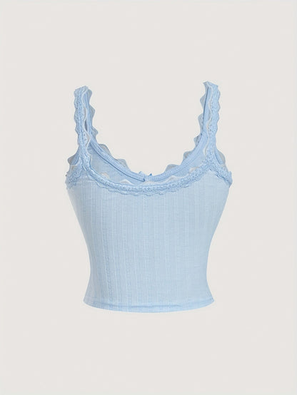 Damen Coquette-stil Camisole-topp med spets och rosett – feminint vintageinspirerat plagg