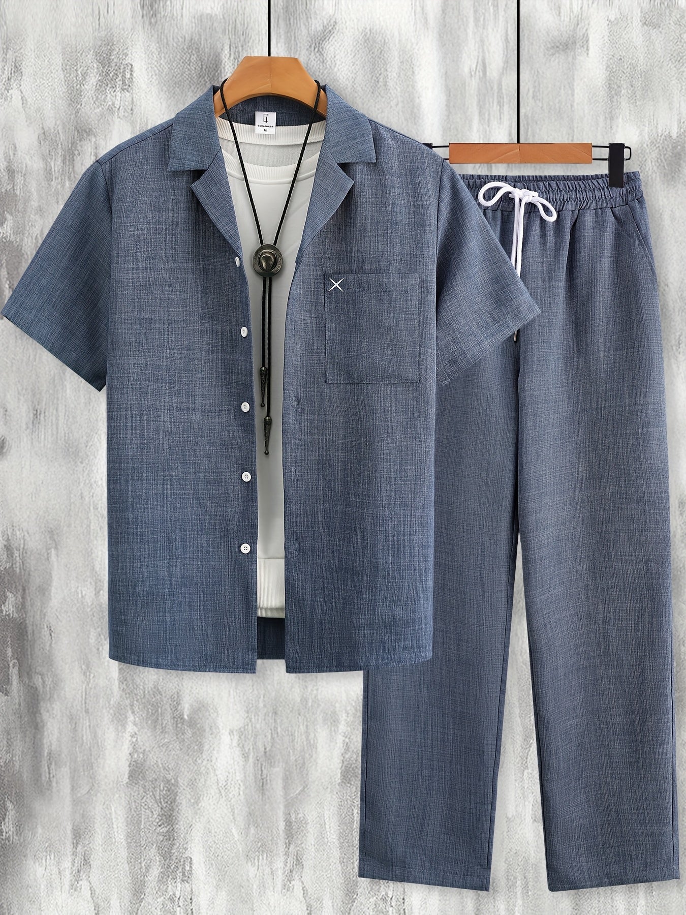Set estivo uomo con camicia a maniche corte e pantaloni – Completo casual per tempo libero, quotidiano e vacanze