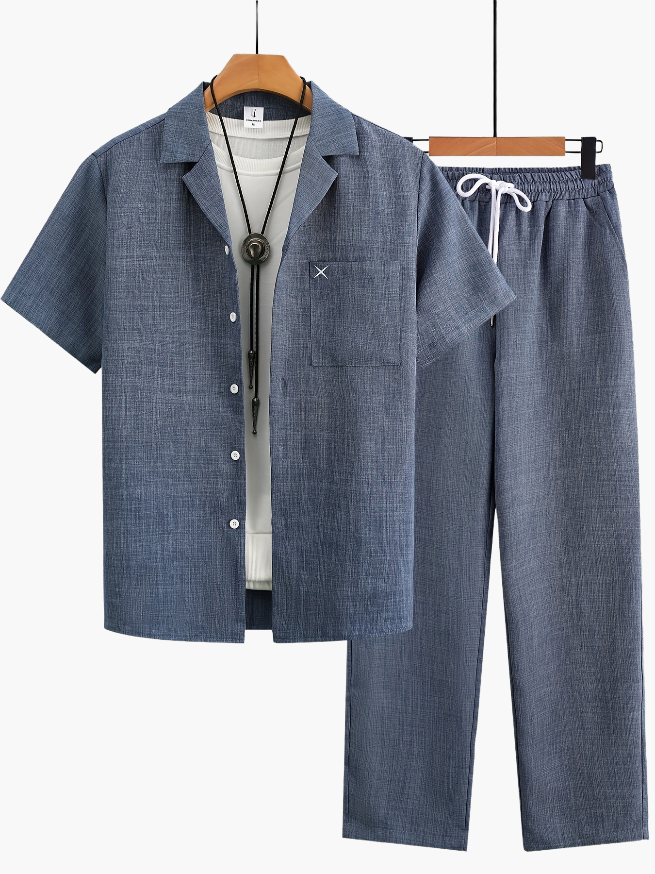 Set estivo uomo con camicia a maniche corte e pantaloni – Completo casual per tempo libero, quotidiano e vacanze
