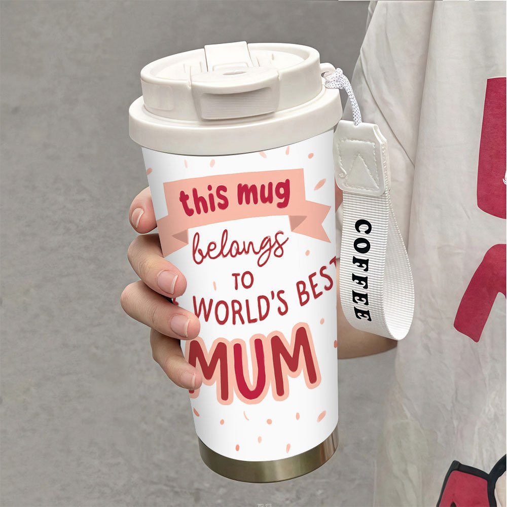Damen Thermobecher mit Spruch – Perfekt für die beste Mama, Reisebecher mit Henkel, Geschenk für Muttertag