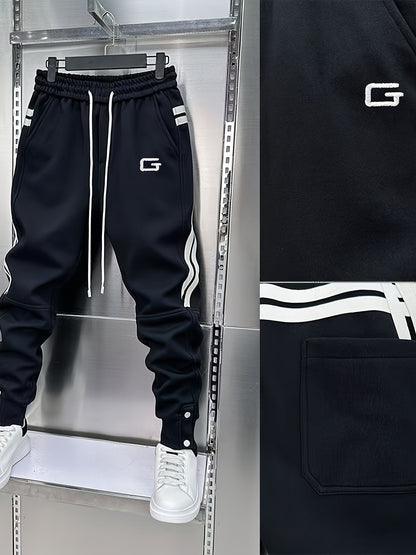 Pantaloni da jogging da uomo sportivi con bande laterali, coulisse e bottoni in vita