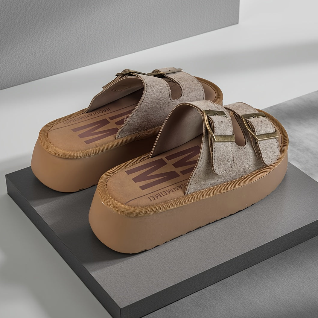 Sandalias de plataforma para mujer con doble correa y hebillas – Zapatos casuales de moda para el verano
