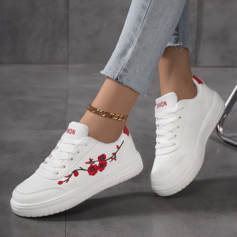 Damen Sneaker mit Blütenstickerei und modernem Streetstyle-Look – Freizeitschuhe für Alltag und Stadt