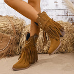 Calla | Westernlaarzen voor dames met wijde schacht, franjes en studs
