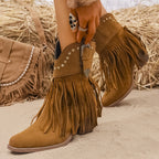 Calla | Westernlaarzen voor dames met wijde schacht, franjes en studs