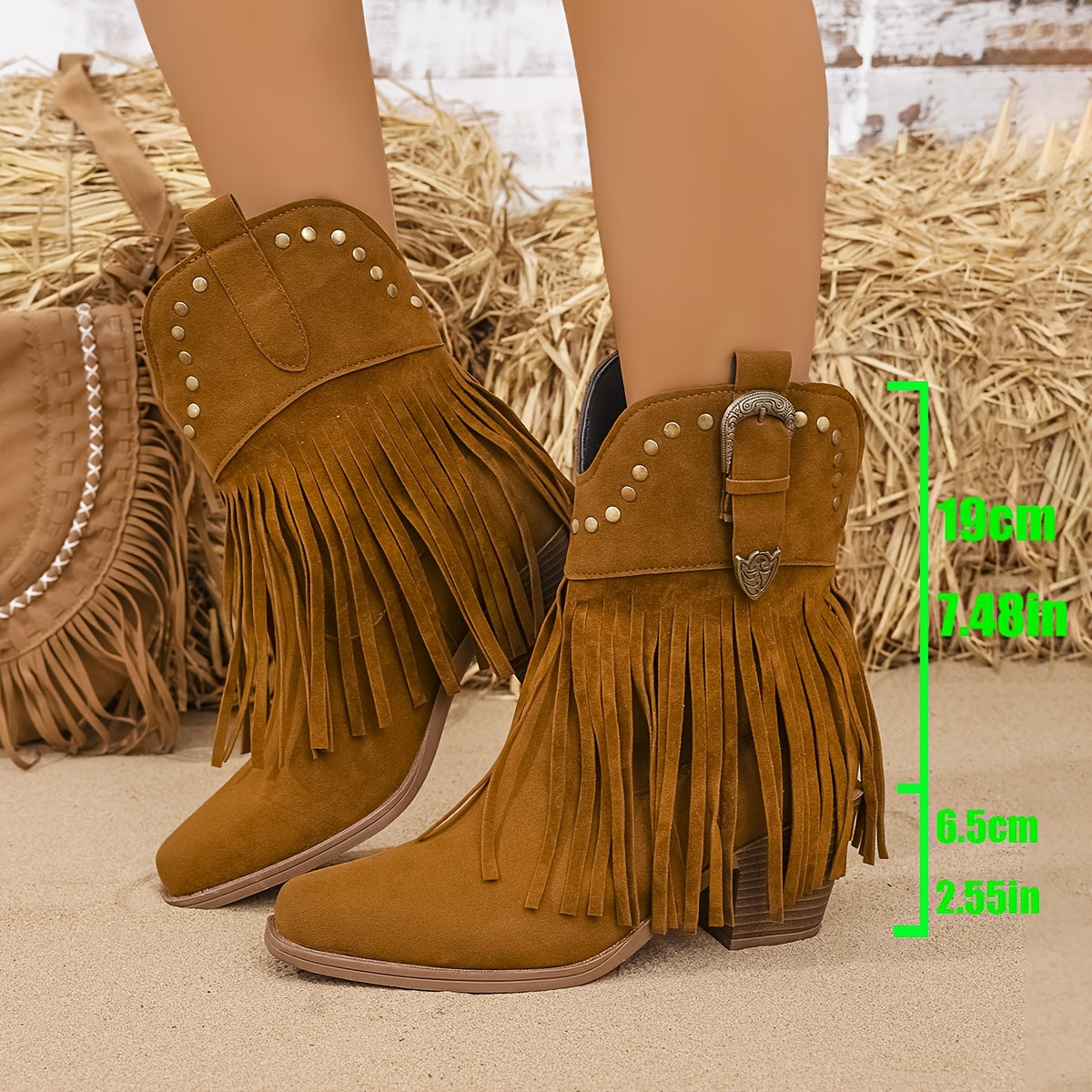 Calla | Westernlaarzen voor dames met wijde schacht, franjes en studs