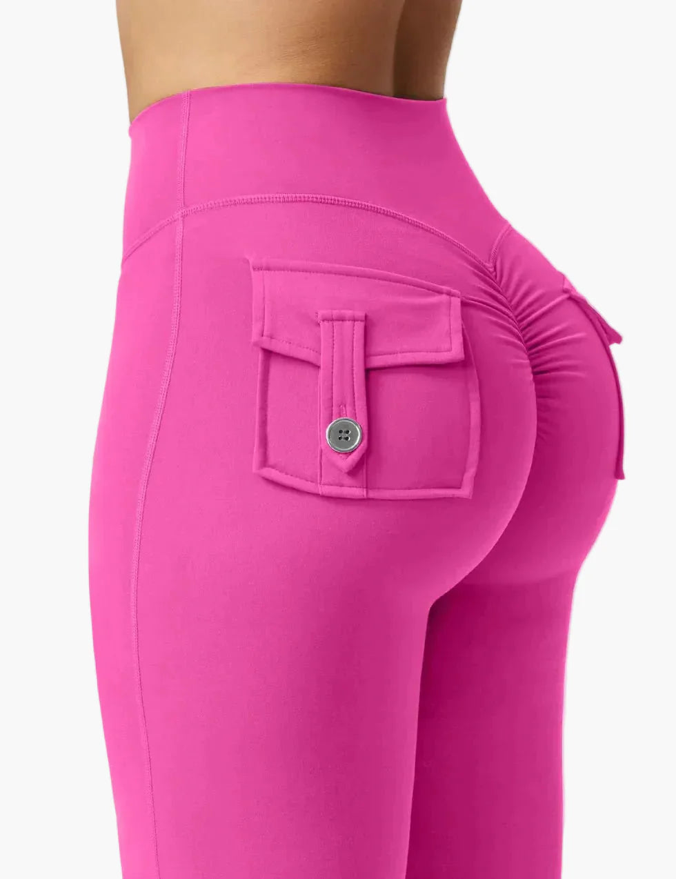 Damen Bootcut Fitness Leggings mit Cargo-Taschen – Trendige Sporthose mit Po-Formung für Training und Alltag