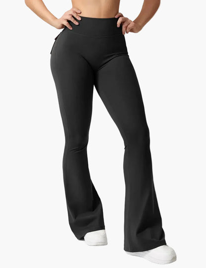 Damen Bootcut Fitness Leggings mit Cargo-Taschen – Trendige Sporthose mit Po-Formung für Training und Alltag