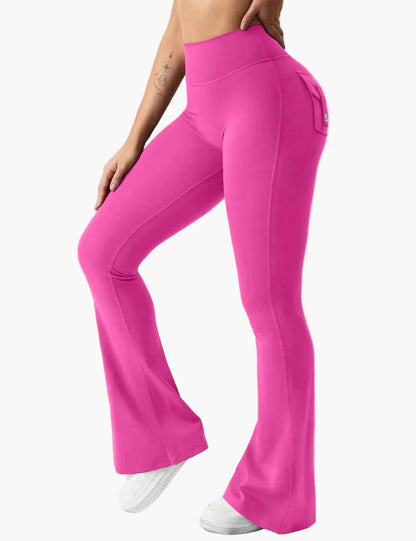 Damen Bootcut Fitness Leggings mit Cargo-Taschen – Trendige Sporthose mit Po-Formung für Training und Alltag