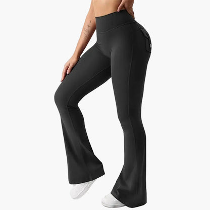 Damen Bootcut Fitness Leggings mit Cargo-Taschen – Trendige Sporthose mit Po-Formung für Training und Alltag