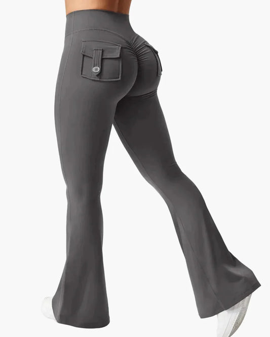Dames Bootcut Fitness Leggings met Cargo Zakjes – Trendy Sportbroek met Billenvorming voor Training en Dagelijks Gebruik