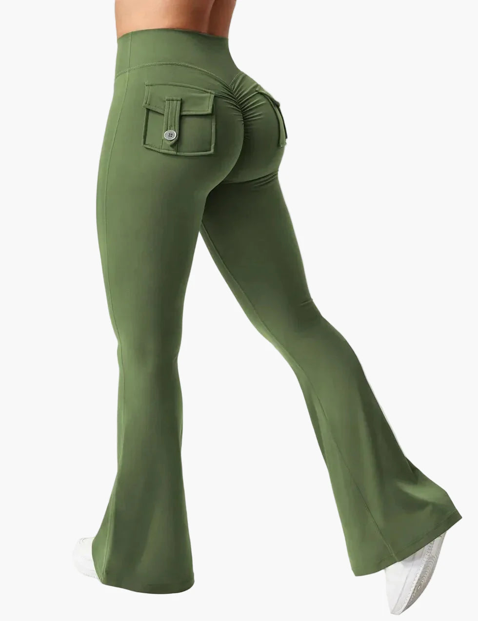 Damen Bootcut Fitness Leggings mit Cargo-Taschen – Trendige Sporthose mit Po-Formung für Training und Alltag