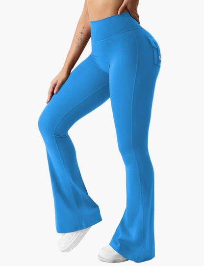 Damen Bootcut Fitness Leggings mit Cargo-Taschen – Trendige Sporthose mit Po-Formung für Training und Alltag