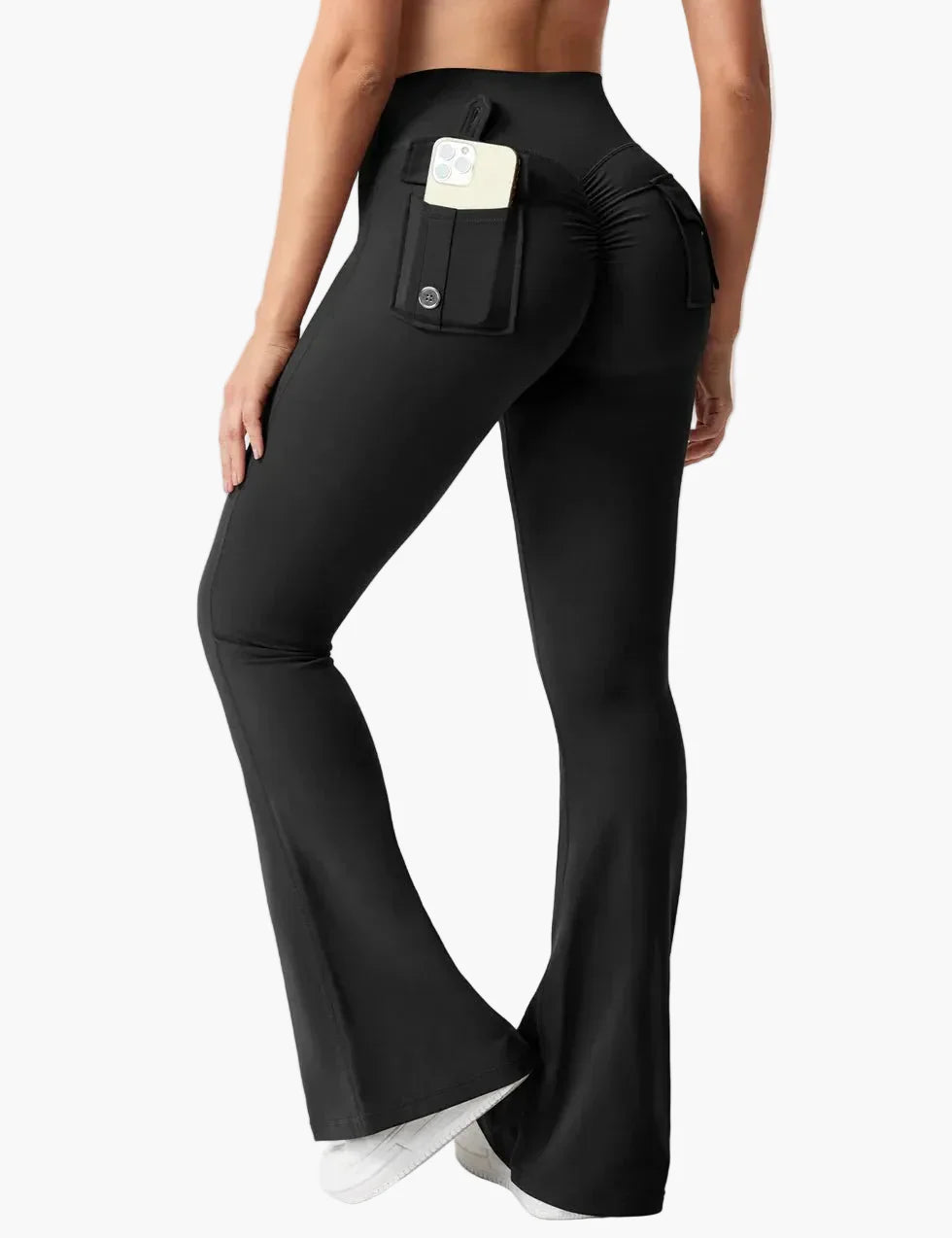 Damen Bootcut Fitness Leggings mit Cargo-Taschen – Trendige Sporthose mit Po-Formung für Training und Alltag