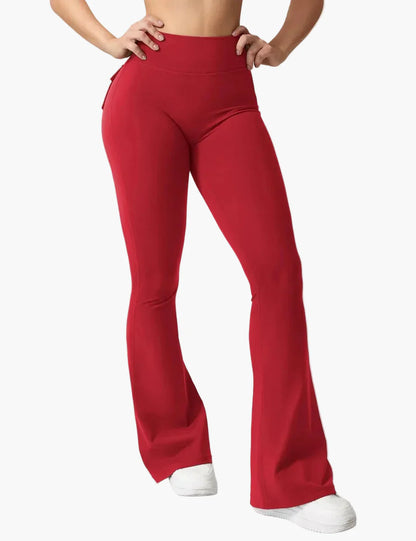 Damen Bootcut Fitness Leggings mit Cargo-Taschen – Trendige Sporthose mit Po-Formung für Training und Alltag