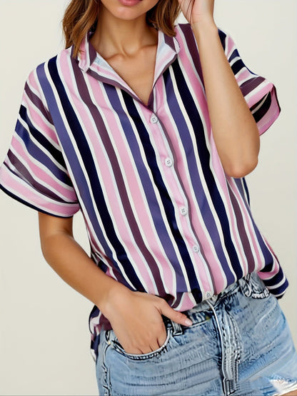 Dame afslappet stribet oversize bluse til sommer – elegant fritidsstil