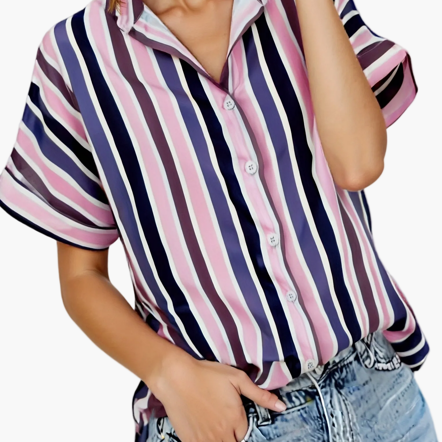 Dame afslappet stribet oversize bluse til sommer – elegant fritidsstil