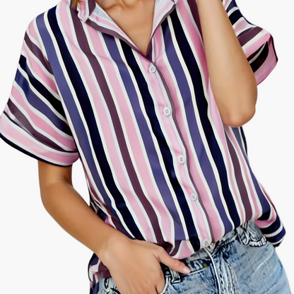 Dame afslappet stribet oversize bluse til sommer – elegant fritidsstil