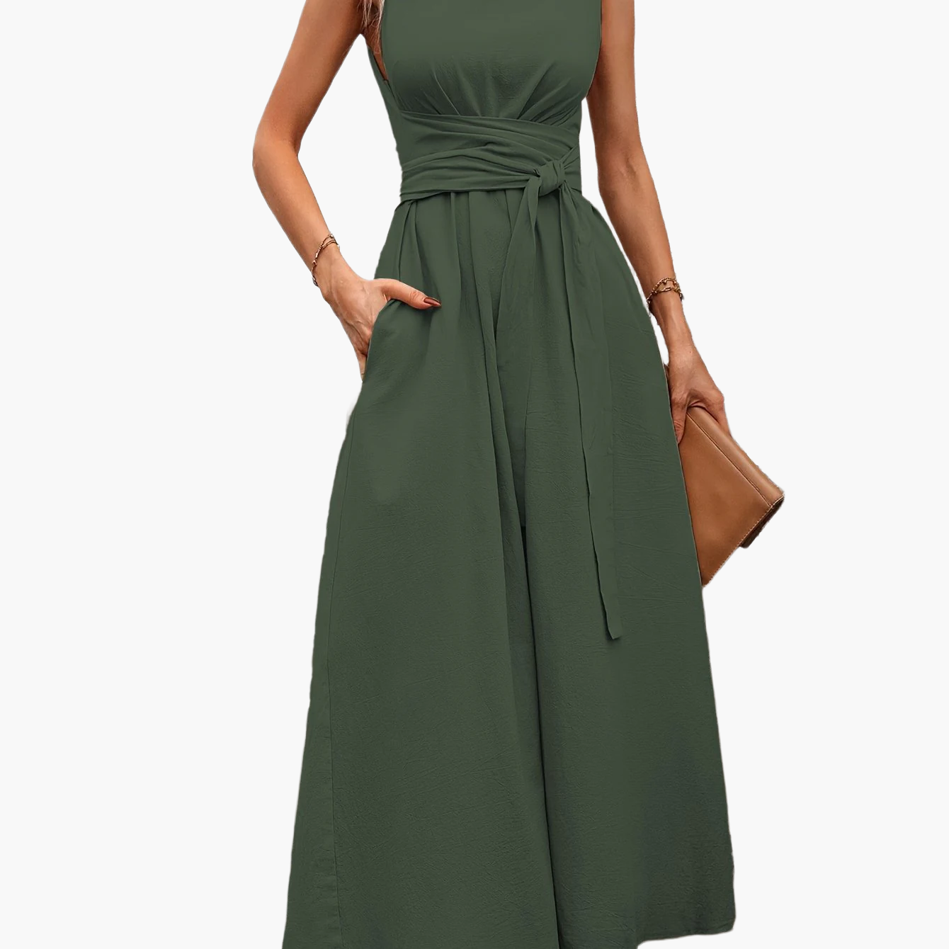 Combinaison sans manches pour femme avec ceinture à nouer et jambes larges – Style décontracté élégant pour le printemps et l'été