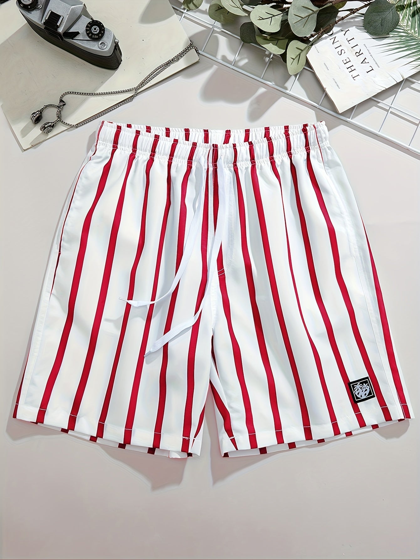 Pantalones casuales para hombre con estampado de rayas y cordón – Ideales para el día a día y la playa