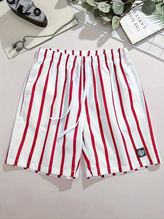 Pantalones casuales para hombre con estampado de rayas y cordón – Ideales para el día a día y la playa