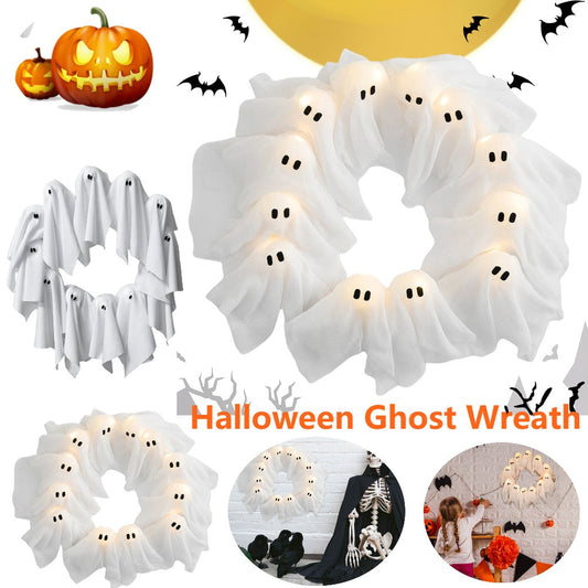 Halloween dörrkrans med spökljus – Dekoration för Halloweenfester & spökhus